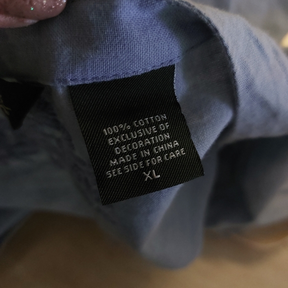 Eddie Bauer Sky Blue Floral Embroidered 3/4 Sleeve Lightweight Blouse XL - Picture 9 of 12